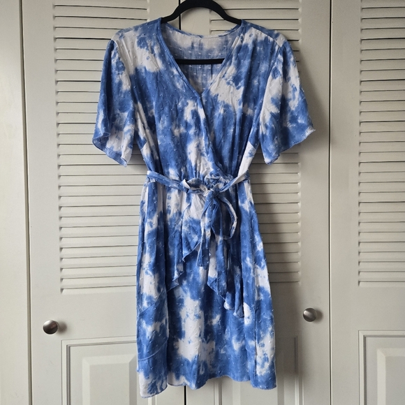 Women's Dresss 100% Viscose Blue White Tie Dye Size M - Picture 2 of 10